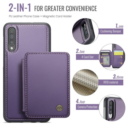 For Samsung Galaxy A50 JEEHOOD J05 Business Magnetic Style RFID Leather Phone Case(Purple)