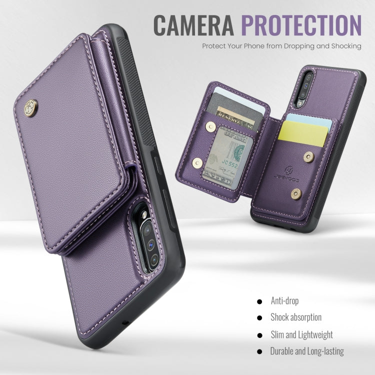 For Samsung Galaxy A50 JEEHOOD J05 Business Magnetic Style RFID Leather Phone Case(Purple)
