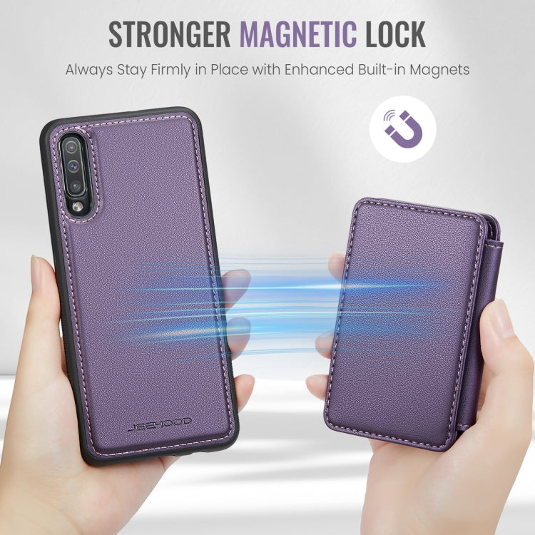 For Samsung Galaxy A50 JEEHOOD J05 Business Magnetic Style RFID Leather Phone Case(Purple)