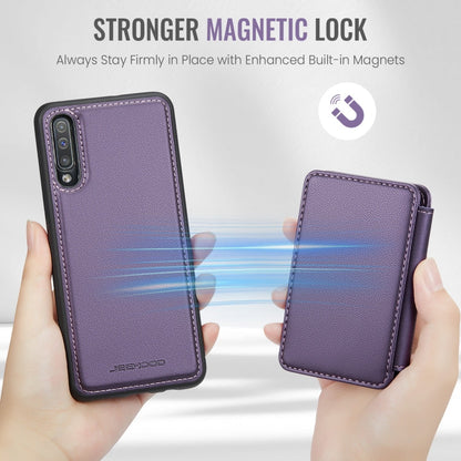 For Samsung Galaxy A50 JEEHOOD J05 Business Magnetic Style RFID Leather Phone Case(Purple)