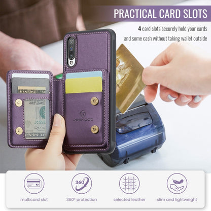 For Samsung Galaxy A50 JEEHOOD J05 Business Magnetic Style RFID Leather Phone Case(Purple)