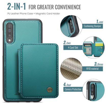 For Samsung Galaxy A50 JEEHOOD J05 Business Magnetic Style RFID Leather Phone Case(Blue Green)