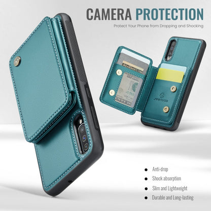 For Samsung Galaxy A50 JEEHOOD J05 Business Magnetic Style RFID Leather Phone Case(Blue Green)