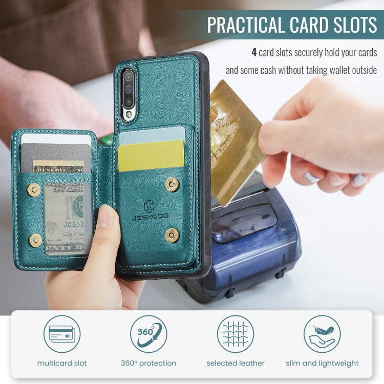 For Samsung Galaxy A50 JEEHOOD J05 Business Magnetic Style RFID Leather Phone Case(Blue Green)