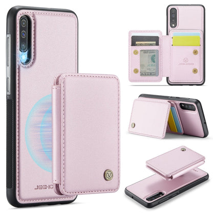 For Samsung Galaxy A50 JEEHOOD J05 Business Magnetic Style RFID Leather Phone Case(Pink)