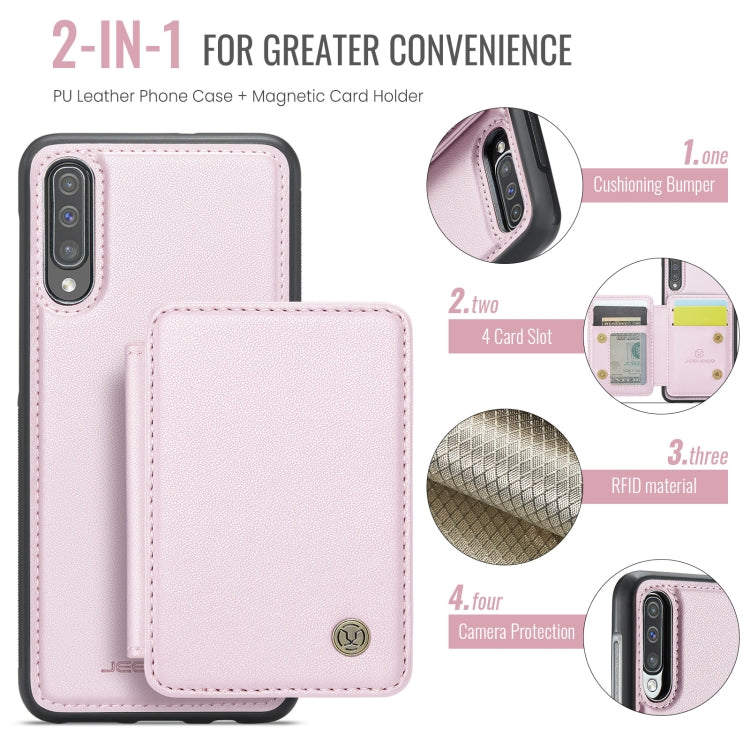 For Samsung Galaxy A50 JEEHOOD J05 Business Magnetic Style RFID Leather Phone Case(Pink)