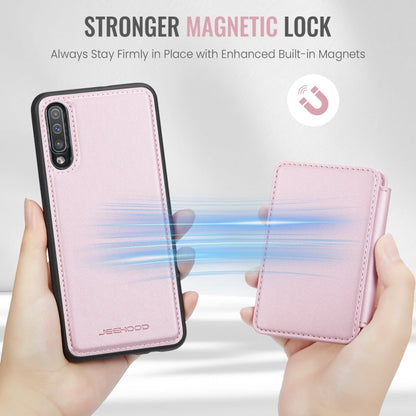 For Samsung Galaxy A50 JEEHOOD J05 Business Magnetic Style RFID Leather Phone Case(Pink)
