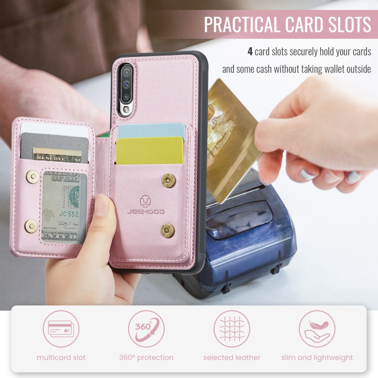 For Samsung Galaxy A50 JEEHOOD J05 Business Magnetic Style RFID Leather Phone Case(Pink)