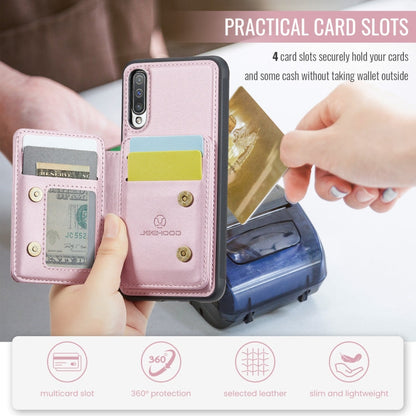 For Samsung Galaxy A50 JEEHOOD J05 Business Magnetic Style RFID Leather Phone Case(Pink)
