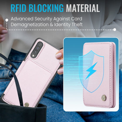 For Samsung Galaxy A50 JEEHOOD J05 Business Magnetic Style RFID Leather Phone Case(Pink)