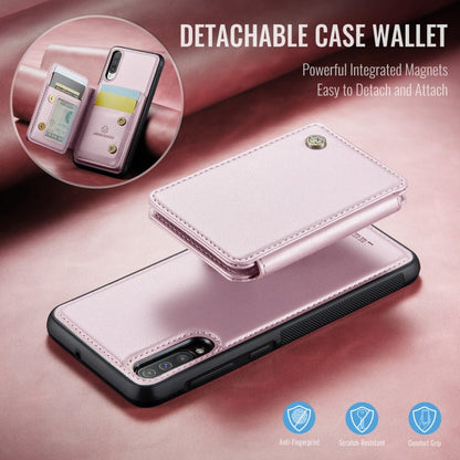 For Samsung Galaxy A50 JEEHOOD J05 Business Magnetic Style RFID Leather Phone Case(Pink)