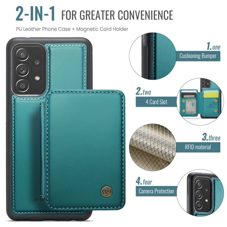 Pour Samsung Galaxy A52 5G / A52 4G JEEHOOD J05 Étui portefeuille en cuir RFID à rabat magnétique (Bleu Vert)