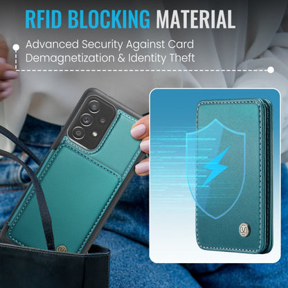 Pour Samsung Galaxy A52 5G / A52 4G JEEHOOD J05 Étui portefeuille en cuir RFID à rabat magnétique (Bleu Vert)