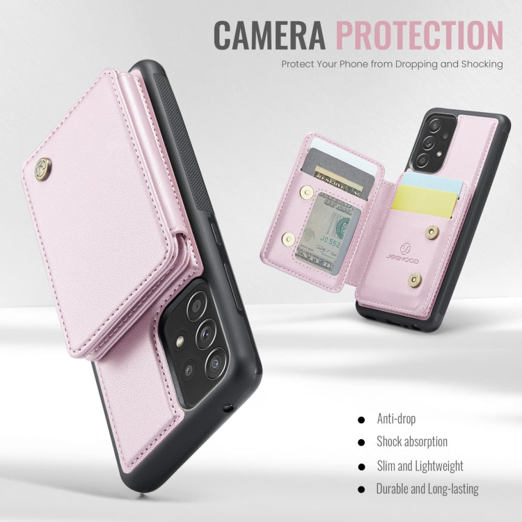 For Samsung Galaxy A52 5G / A52 4G JEEHOOD J05 Business Magnetic Style RFID Leather Phone Case(Pink)