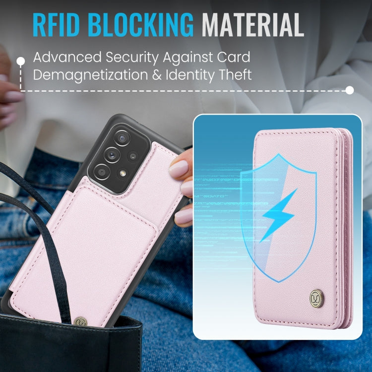 For Samsung Galaxy A52 5G / A52 4G JEEHOOD J05 Business Magnetic Style RFID Leather Phone Case(Pink)