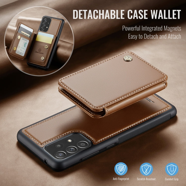 For Samsung Galaxy A52 5G / A52 4G JEEHOOD J05 Business Magnetic Style RFID Leather Phone Case(Brown)