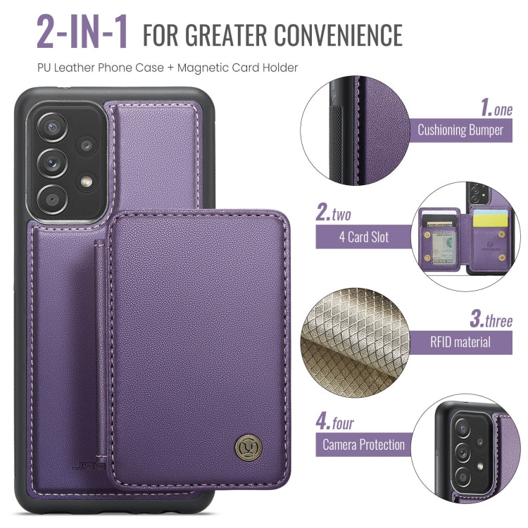 Pour Samsung Galaxy A52s 5G JEEHOOD J05 Étui de téléphone en cuir RFID style professionnel magnétique (violet)