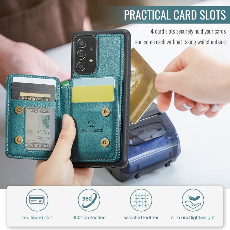 For Samsung Galaxy A52s 5G JEEHOOD J05 Business Magnetic Style RFID Leather Phone Case(Blue Green)