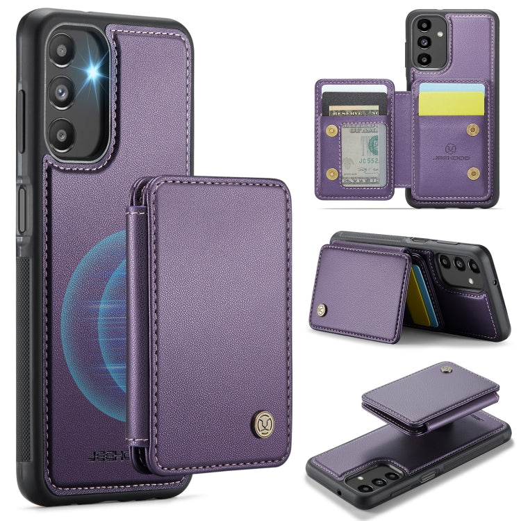 For Samsung Galaxy A13 5G JEEHOOD J05 Business Magnetic Style RFID Leather Phone Case(Purple)