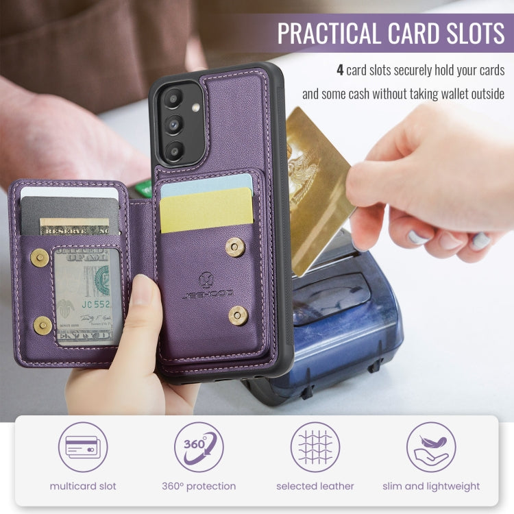 For Samsung Galaxy A13 5G JEEHOOD J05 Business Magnetic Style RFID Leather Phone Case(Purple)