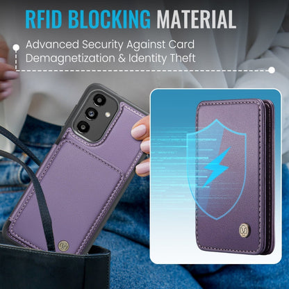 For Samsung Galaxy A13 5G JEEHOOD J05 Business Magnetic Style RFID Leather Phone Case(Purple)