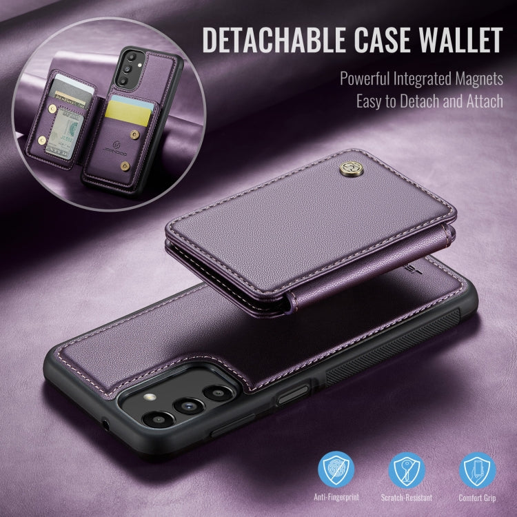 For Samsung Galaxy A13 5G JEEHOOD J05 Business Magnetic Style RFID Leather Phone Case(Purple)
