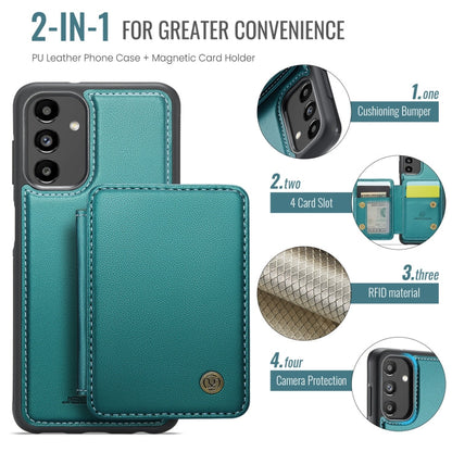 For Samsung Galaxy A13 5G JEEHOOD J05 Business Magnetic Style RFID Leather Phone Case(Blue Green)