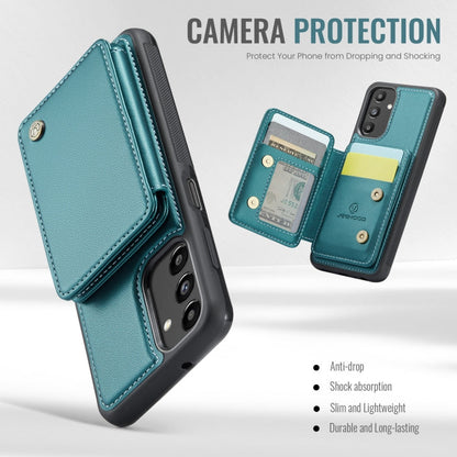 For Samsung Galaxy A13 5G JEEHOOD J05 Business Magnetic Style RFID Leather Phone Case(Blue Green)