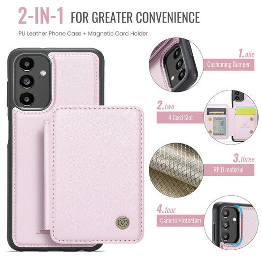 Pour Samsung Galaxy A13 5G JEEHOOD J05 Étui de téléphone en cuir RFID style professionnel magnétique (rose)
