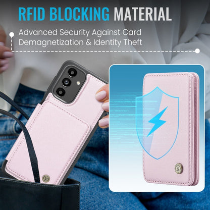 For Samsung Galaxy A13 5G JEEHOOD J05 Business Magnetic Style RFID Leather Phone Case(Pink)
