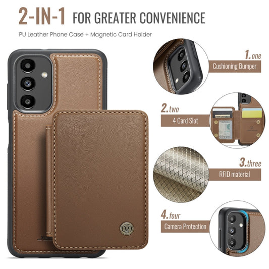 Pour Samsung Galaxy A13 5G Étui de téléphone en cuir RFID style affaires magnétique JEEHOOD J05 (Marron)