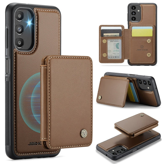 Pour Samsung Galaxy A13 5G Étui de téléphone en cuir RFID style affaires magnétique JEEHOOD J05 (Marron)
