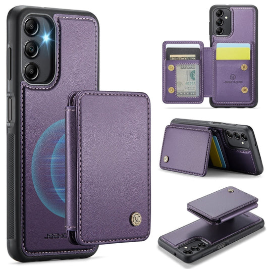 Pour Samsung Galaxy A14 4G / 5G JEEHOOD J05 Étui de téléphone en cuir RFID style professionnel magnétique (Violet)