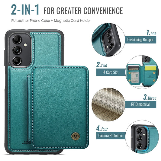 Pour Samsung Galaxy A14 4G / 5G JEEHOOD J05 Housse de téléphone en cuir RFID style professionnel magnétique (bleu vert)