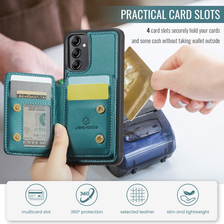 For Samsung Galaxy A14 4G / 5G JEEHOOD J05 Business Magnetic Style RFID Leather Phone Case(Blue Green)