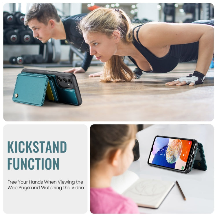 For Samsung Galaxy A14 4G / 5G JEEHOOD J05 Business Magnetic Style RFID Leather Phone Case(Blue Green)