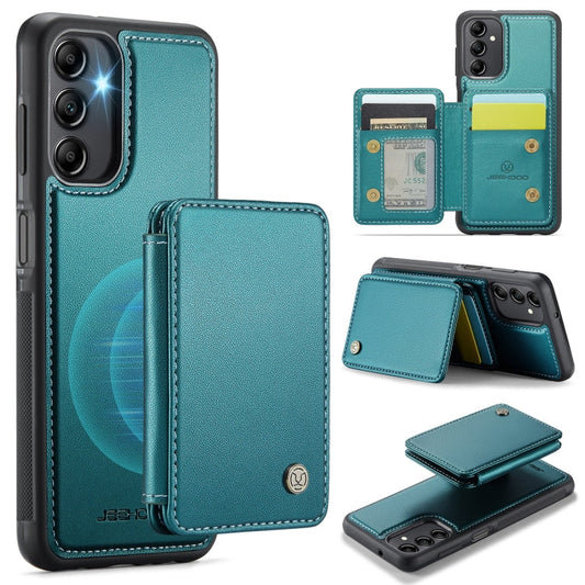 Pour Samsung Galaxy A14 4G / 5G JEEHOOD J05 Housse de téléphone en cuir RFID style professionnel magnétique (bleu vert)