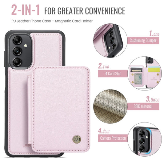 Pour Samsung Galaxy A14 4G / 5G JEEHOOD J05 Housse de téléphone en cuir RFID style professionnel magnétique (Rose)