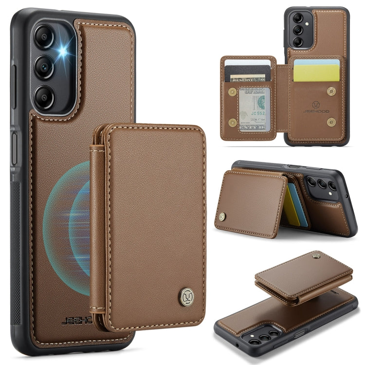 For Samsung Galaxy A14 4G / 5G JEEHOOD J05 Business Magnetic Style RFID Leather Phone Case(Brown)