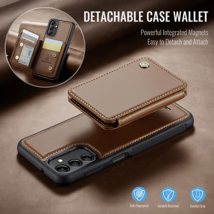 For Samsung Galaxy A14 4G / 5G JEEHOOD J05 Business Magnetic Style RFID Leather Phone Case(Brown)