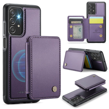 For Samsung Galaxy A23 JEEHOOD J05 Business Magnetic Style RFID Leather Phone Case(Purple)