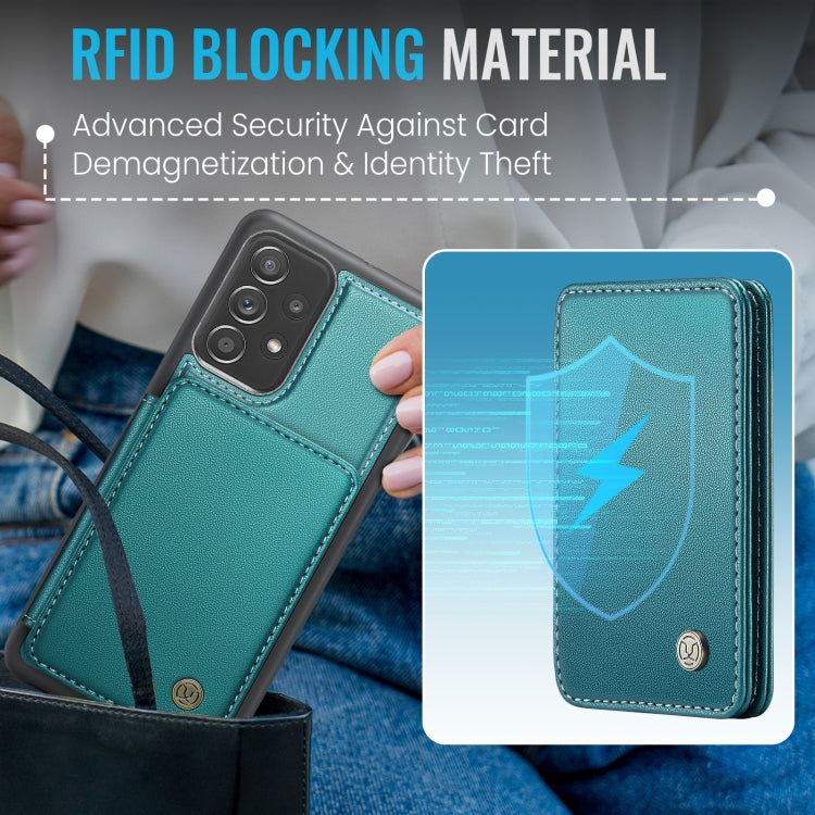 For Samsung Galaxy A23 JEEHOOD J05 Business Magnetic Style RFID Leather Phone Case(Blue Green)