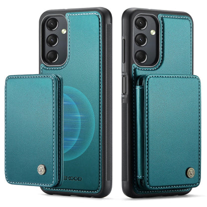 Pour Samsung Galaxy A24 4G JEEHOOD J05 Étui de téléphone en cuir RFID style professionnel magnétique (Bleu Vert)