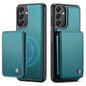 Pour Samsung Galaxy A24 4G JEEHOOD J05 Étui de téléphone en cuir RFID style professionnel magnétique (Bleu Vert)