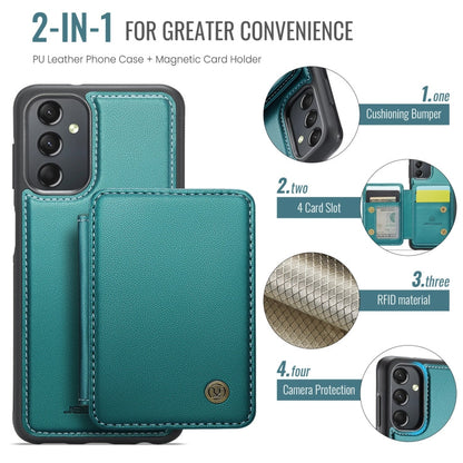 Pour Samsung Galaxy A24 4G JEEHOOD J05 Étui de téléphone en cuir RFID style professionnel magnétique (Bleu Vert)