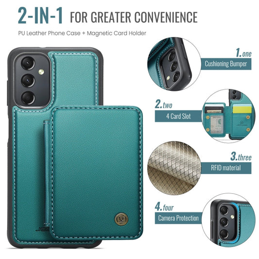 For Samsung Galaxy A24 4G JEEHOOD J05 Business Magnetic Style RFID Leather Phone Case(Blue Green)