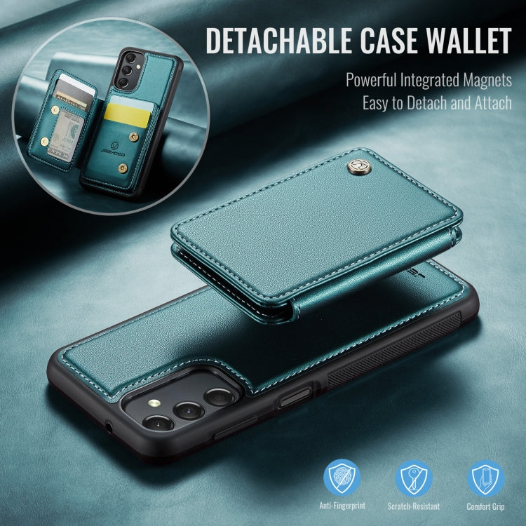 Pour Samsung Galaxy A24 4G JEEHOOD J05 Étui de téléphone en cuir RFID style professionnel magnétique (Bleu Vert)