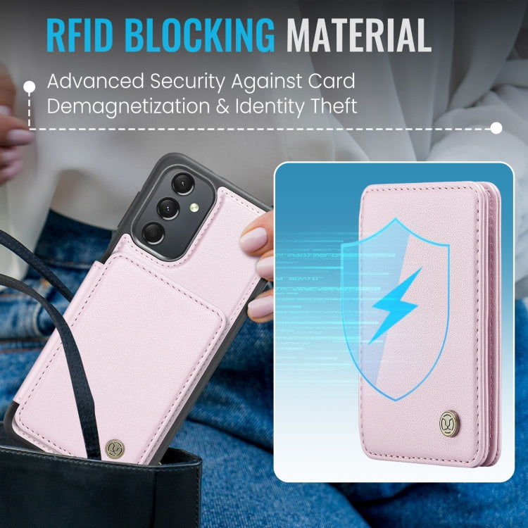 For Samsung Galaxy A24 4G JEEHOOD J05 Business Magnetic Style RFID Leather Phone Case(Pink)