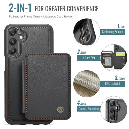 For Samsung Galaxy A25 JEEHOOD J05 Business Magnetic Style RFID Leather Phone Case(Black)