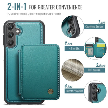 For Samsung Galaxy A25 JEEHOOD J05 Business Magnetic Style RFID Leather Phone Case(Blue Green)